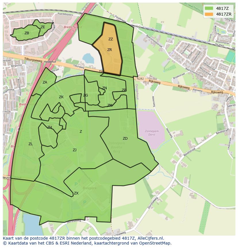 Afbeelding van het postcodegebied 4817 ZR op de kaart.