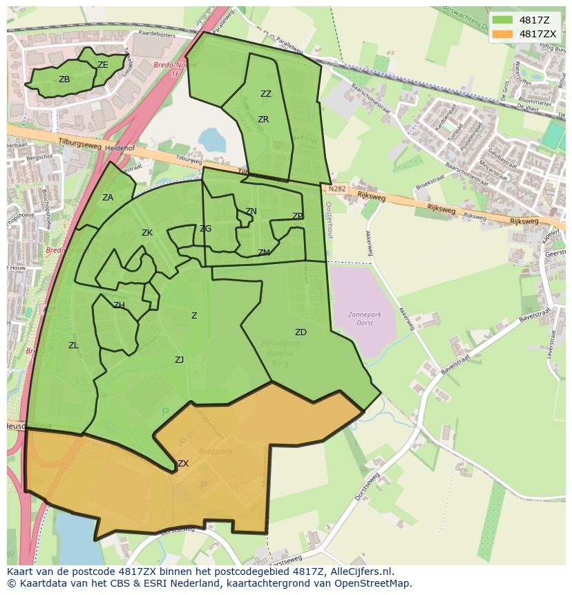 Afbeelding van het postcodegebied 4817 ZX op de kaart.