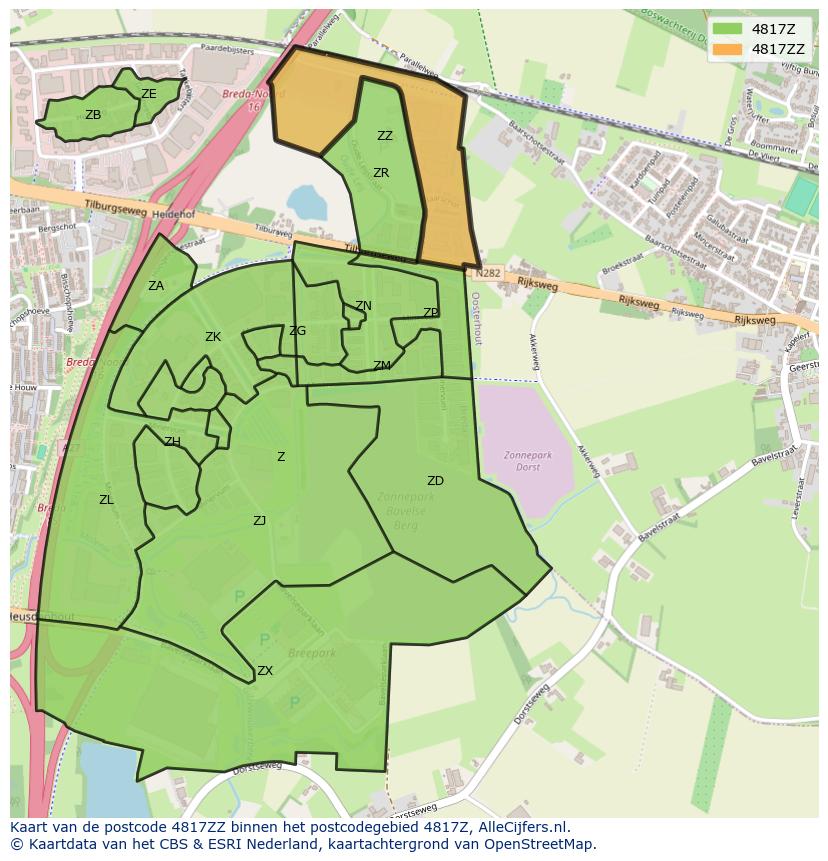 Afbeelding van het postcodegebied 4817 ZZ op de kaart.