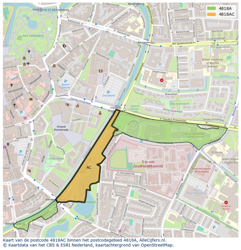 Afbeelding van het postcodegebied 4818 AC op de kaart.