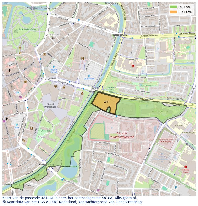 Afbeelding van het postcodegebied 4818 AD op de kaart.