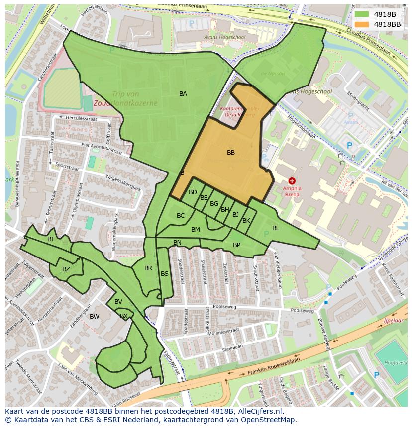 Afbeelding van het postcodegebied 4818 BB op de kaart.