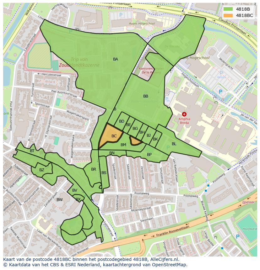 Afbeelding van het postcodegebied 4818 BC op de kaart.