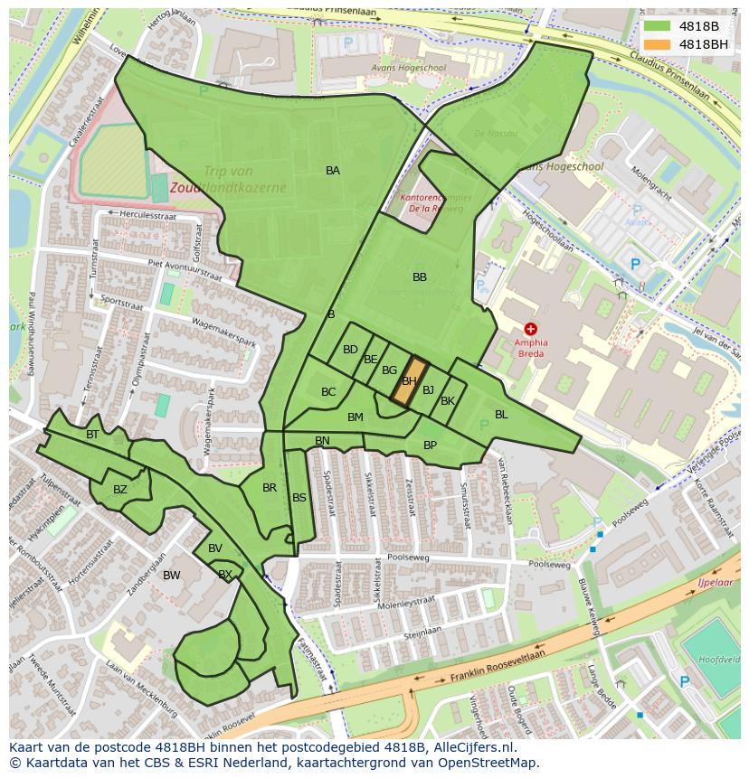 Afbeelding van het postcodegebied 4818 BH op de kaart.