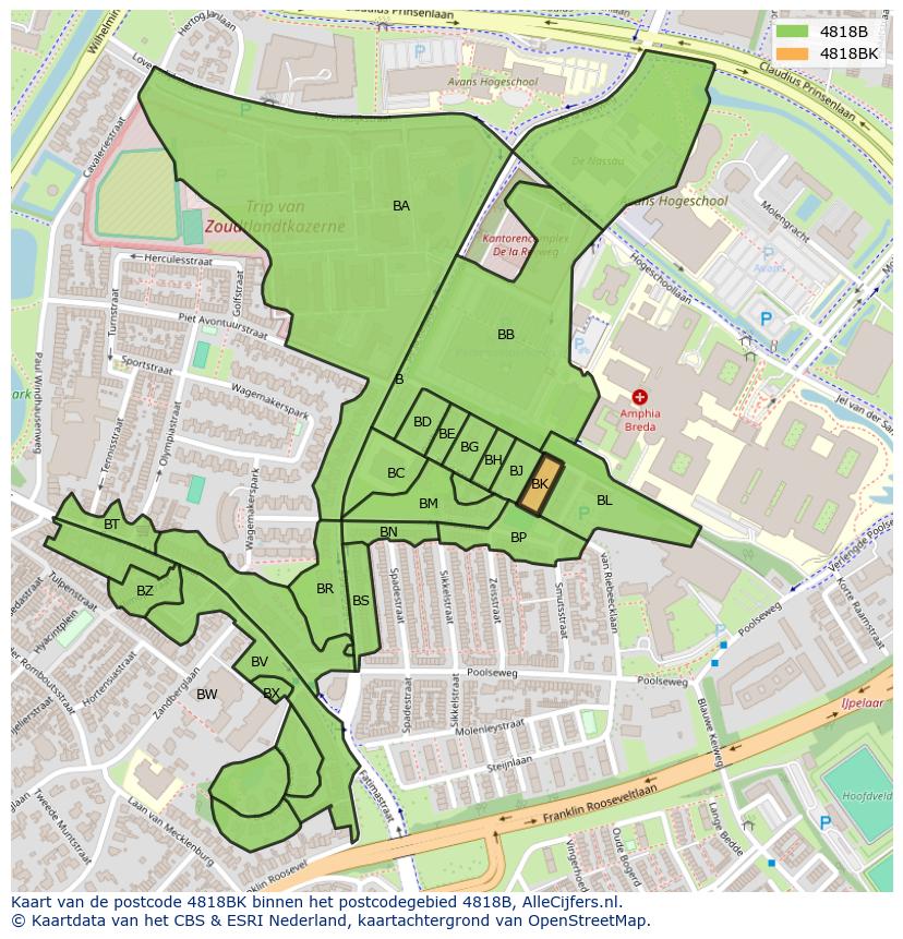 Afbeelding van het postcodegebied 4818 BK op de kaart.