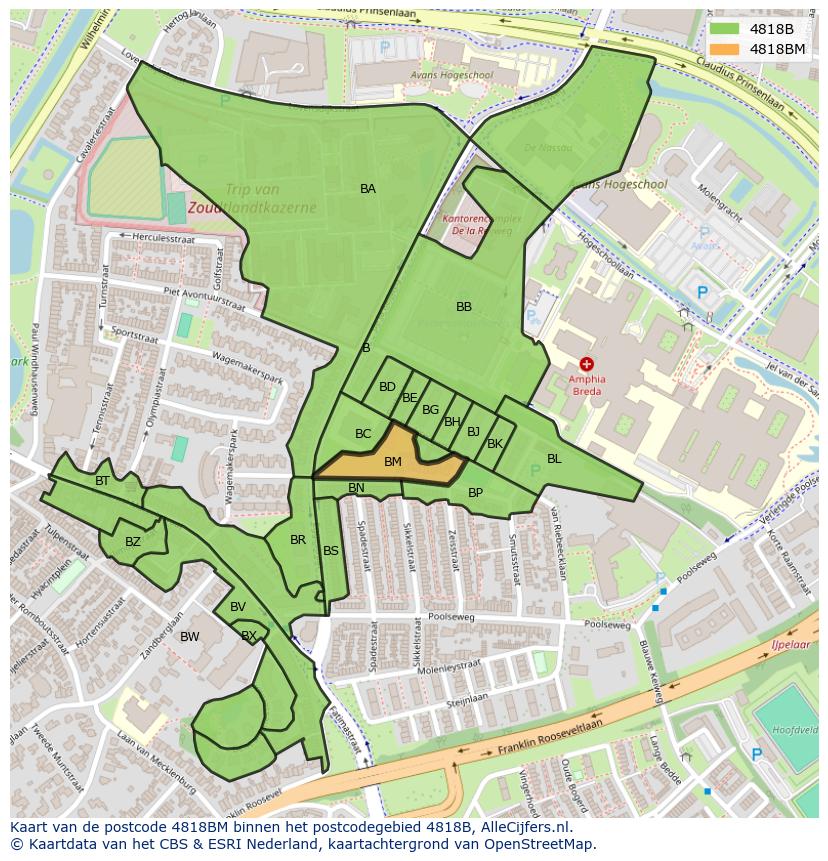Afbeelding van het postcodegebied 4818 BM op de kaart.