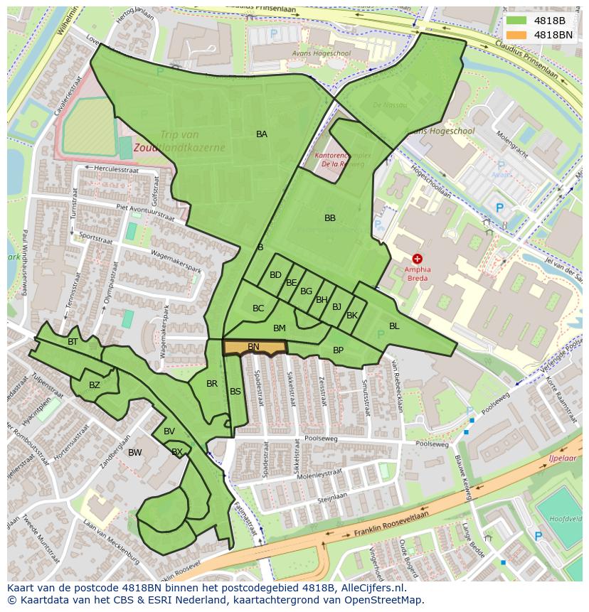 Afbeelding van het postcodegebied 4818 BN op de kaart.