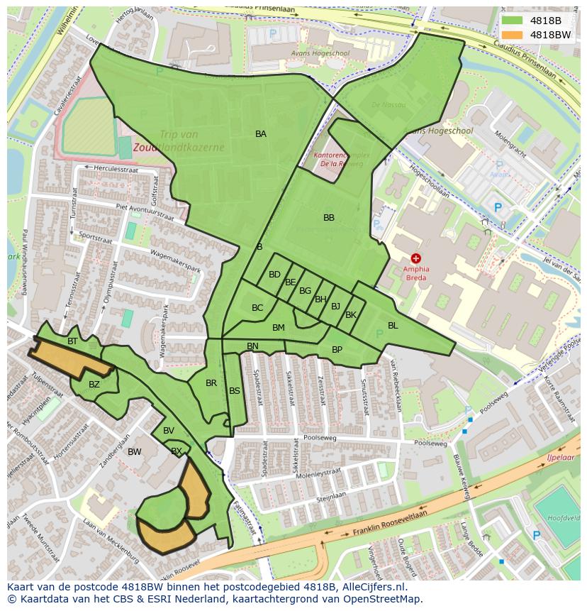 Afbeelding van het postcodegebied 4818 BW op de kaart.
