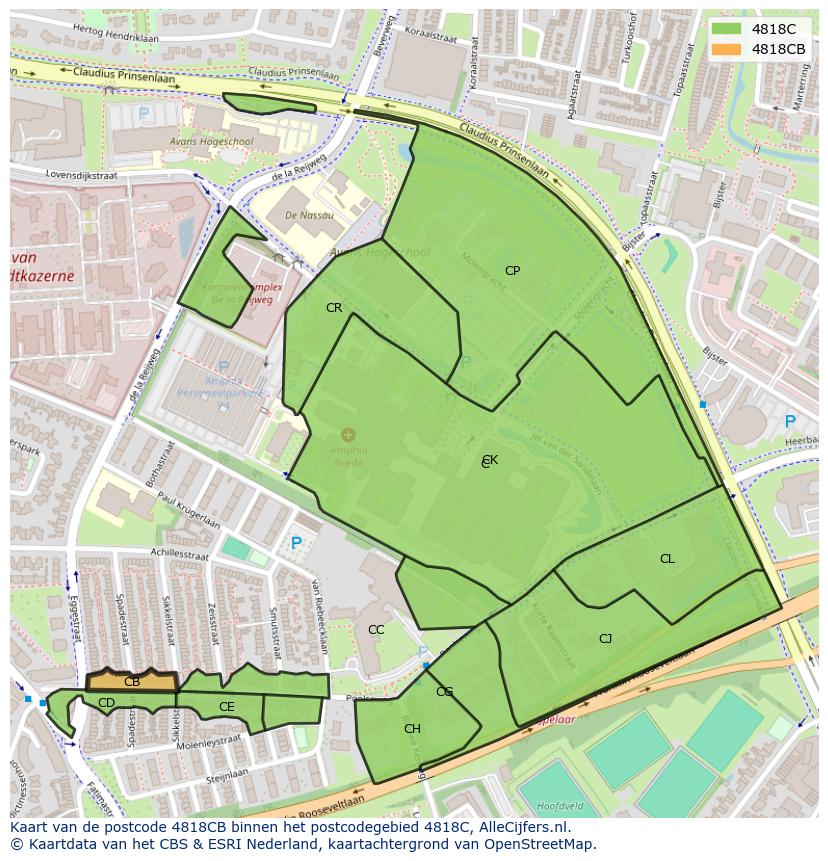Afbeelding van het postcodegebied 4818 CB op de kaart.