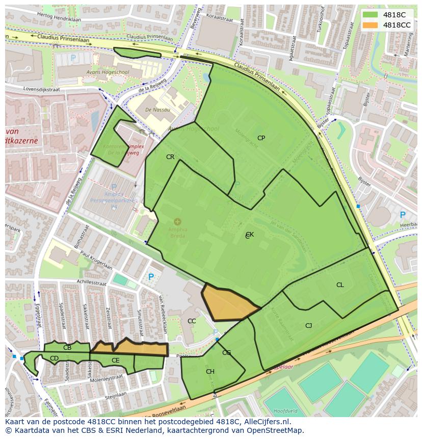 Afbeelding van het postcodegebied 4818 CC op de kaart.