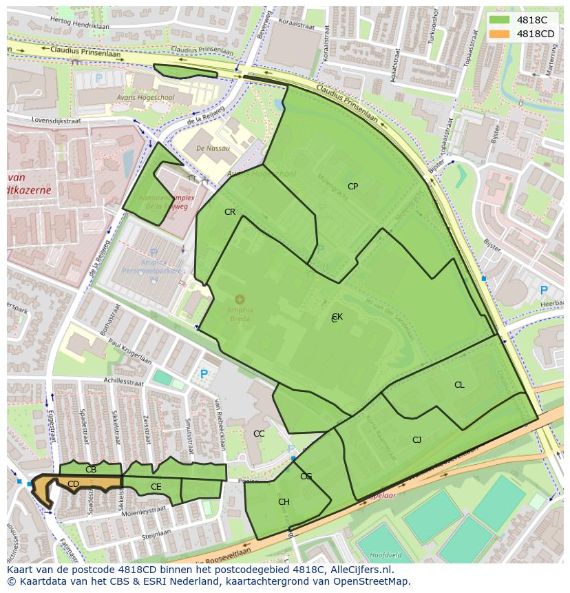 Afbeelding van het postcodegebied 4818 CD op de kaart.