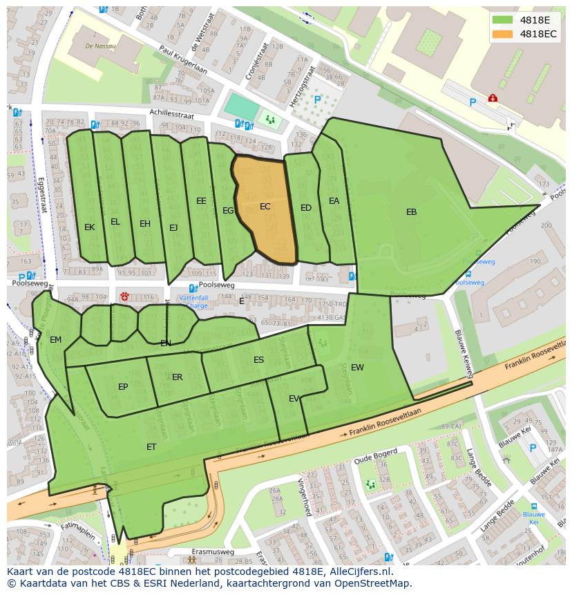 Afbeelding van het postcodegebied 4818 EC op de kaart.