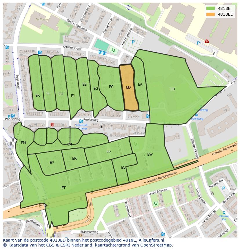 Afbeelding van het postcodegebied 4818 ED op de kaart.
