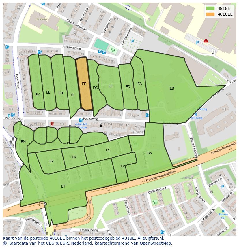 Afbeelding van het postcodegebied 4818 EE op de kaart.