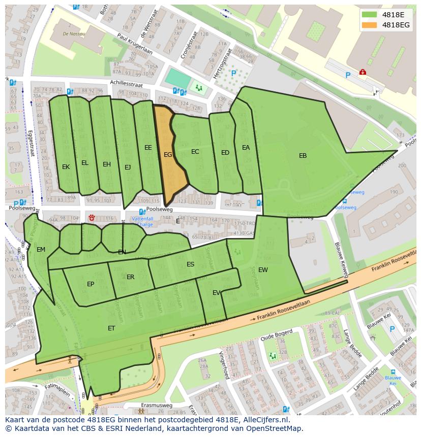Afbeelding van het postcodegebied 4818 EG op de kaart.