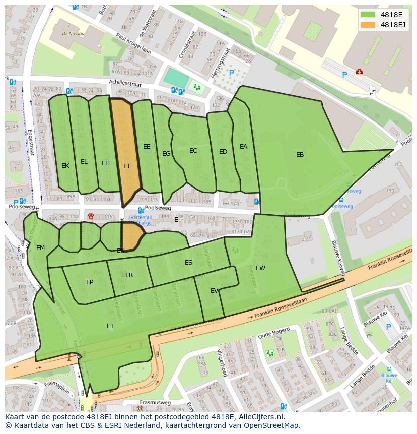 Afbeelding van het postcodegebied 4818 EJ op de kaart.
