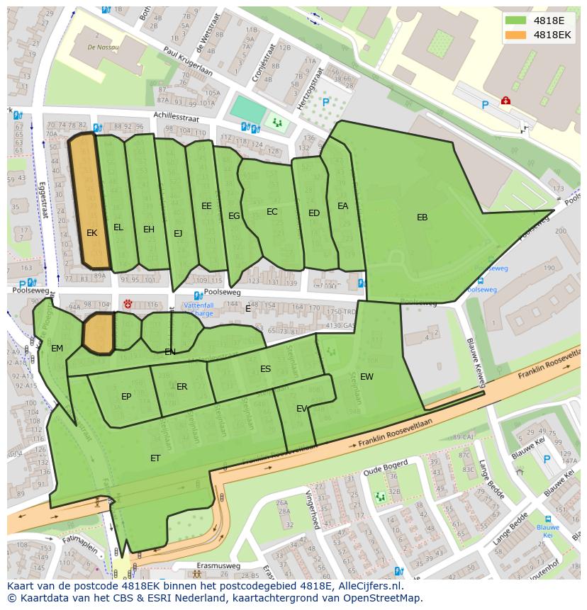 Afbeelding van het postcodegebied 4818 EK op de kaart.