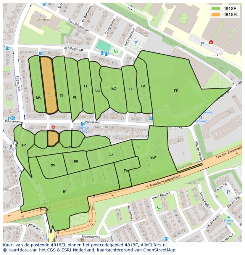 Afbeelding van het postcodegebied 4818 EL op de kaart.