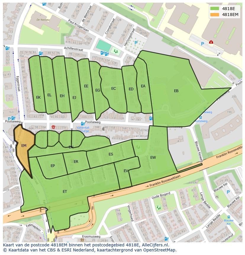 Afbeelding van het postcodegebied 4818 EM op de kaart.