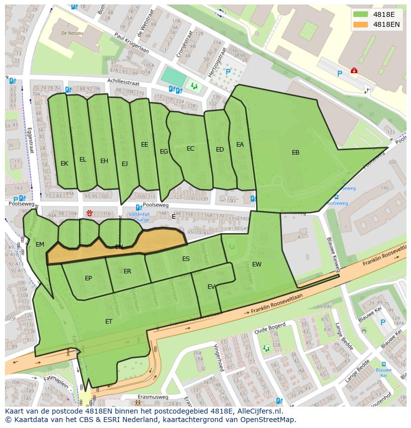 Afbeelding van het postcodegebied 4818 EN op de kaart.