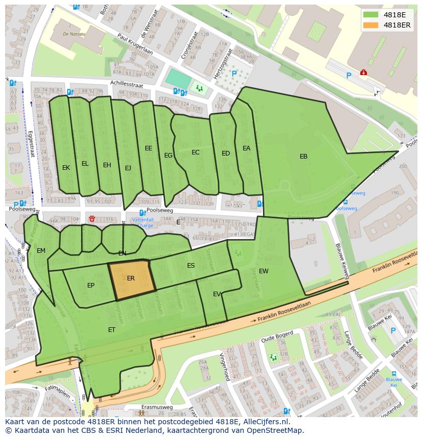 Afbeelding van het postcodegebied 4818 ER op de kaart.