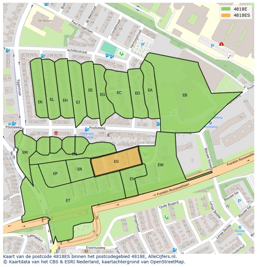 Afbeelding van het postcodegebied 4818 ES op de kaart.
