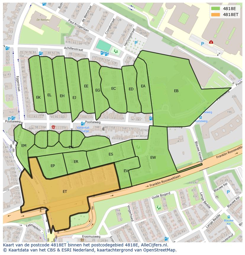 Afbeelding van het postcodegebied 4818 ET op de kaart.