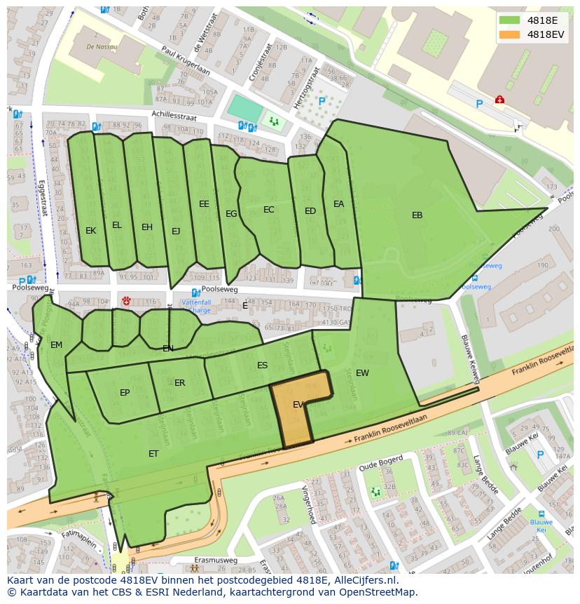 Afbeelding van het postcodegebied 4818 EV op de kaart.