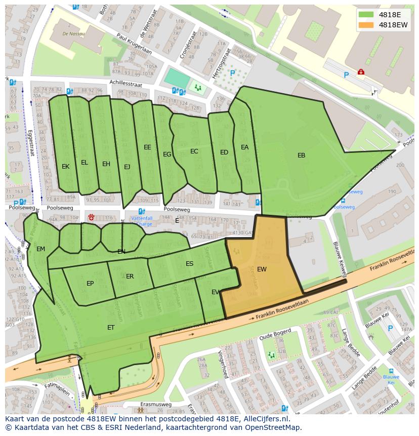 Afbeelding van het postcodegebied 4818 EW op de kaart.