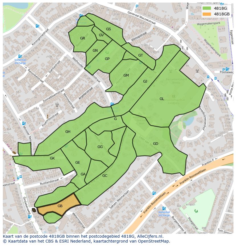 Afbeelding van het postcodegebied 4818 GB op de kaart.