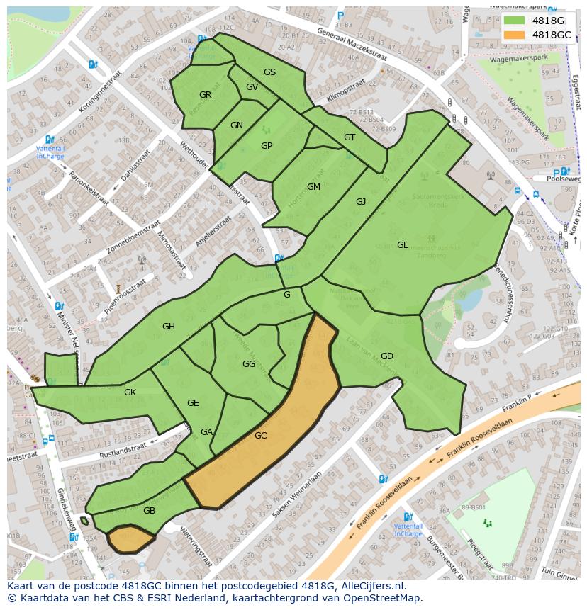 Afbeelding van het postcodegebied 4818 GC op de kaart.