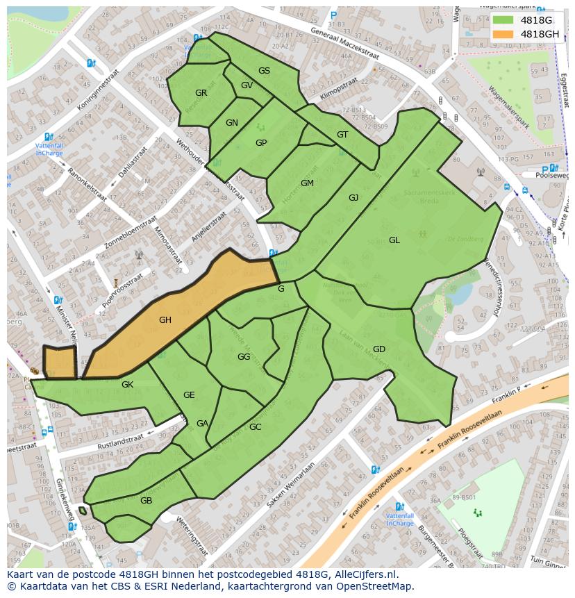 Afbeelding van het postcodegebied 4818 GH op de kaart.