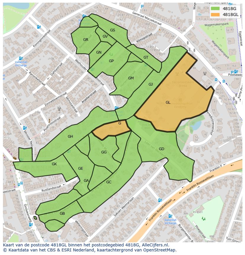 Afbeelding van het postcodegebied 4818 GL op de kaart.