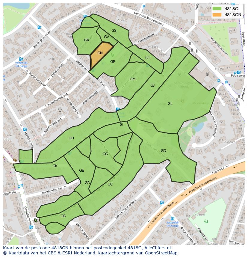Afbeelding van het postcodegebied 4818 GN op de kaart.