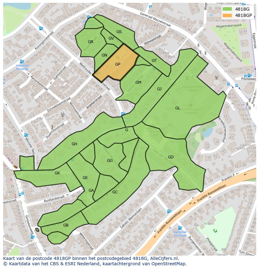 Afbeelding van het postcodegebied 4818 GP op de kaart.