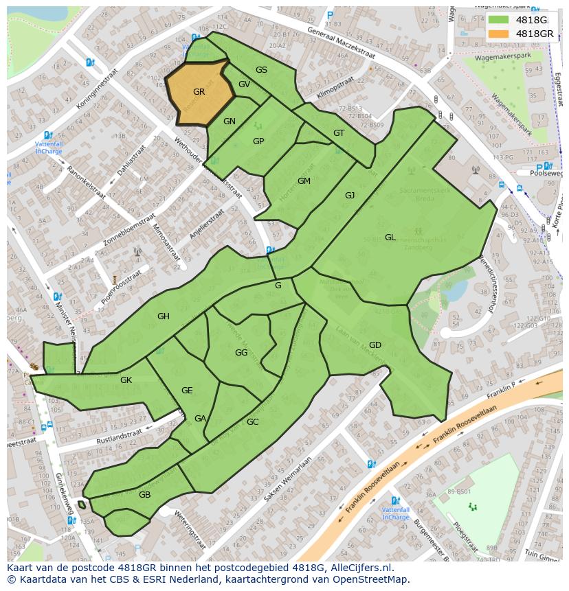 Afbeelding van het postcodegebied 4818 GR op de kaart.
