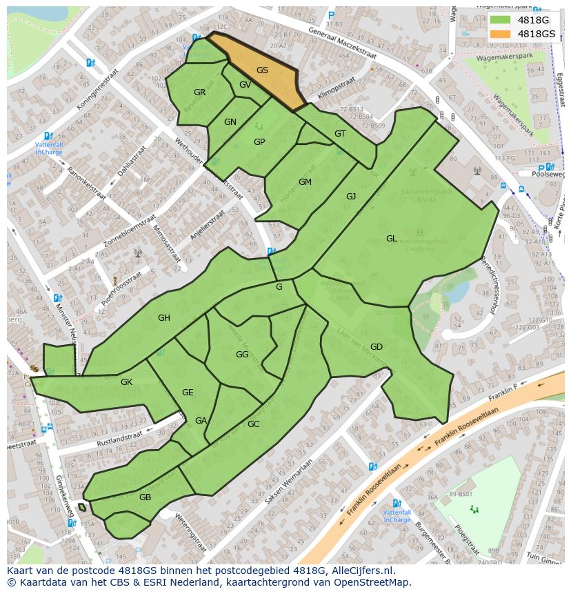 Afbeelding van het postcodegebied 4818 GS op de kaart.