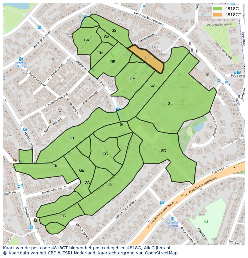 Afbeelding van het postcodegebied 4818 GT op de kaart.