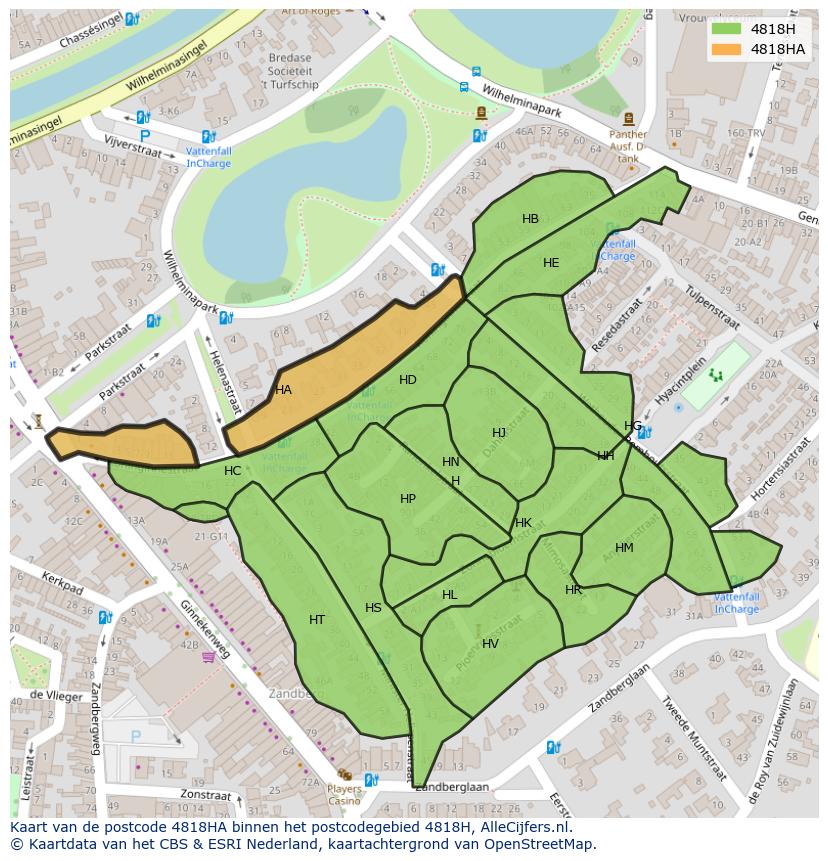 Afbeelding van het postcodegebied 4818 HA op de kaart.