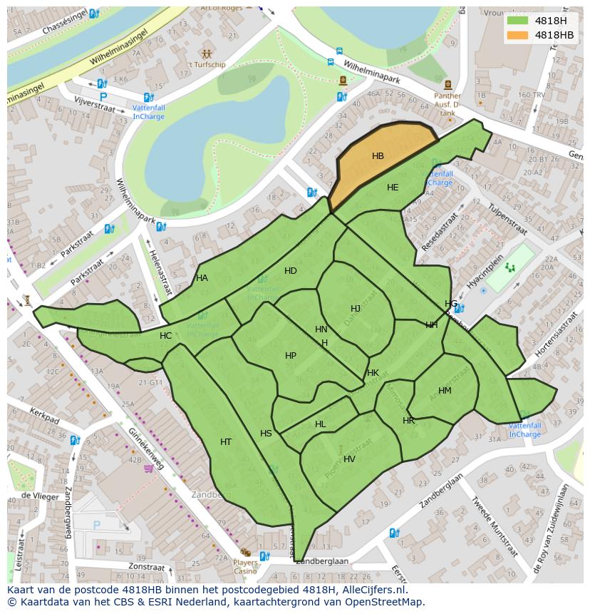Afbeelding van het postcodegebied 4818 HB op de kaart.