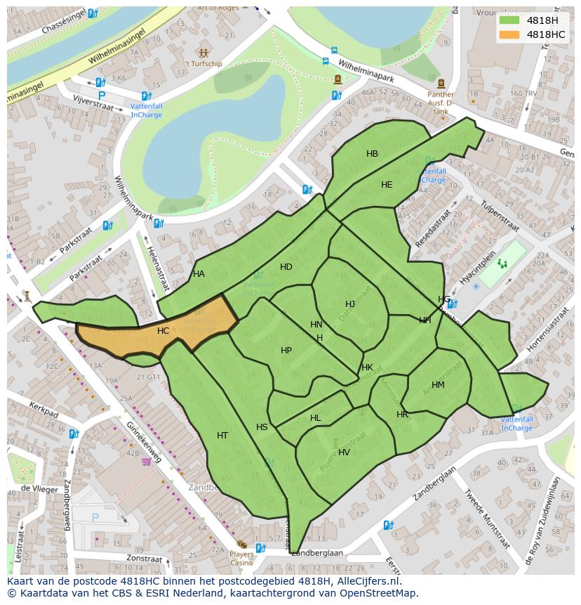 Afbeelding van het postcodegebied 4818 HC op de kaart.