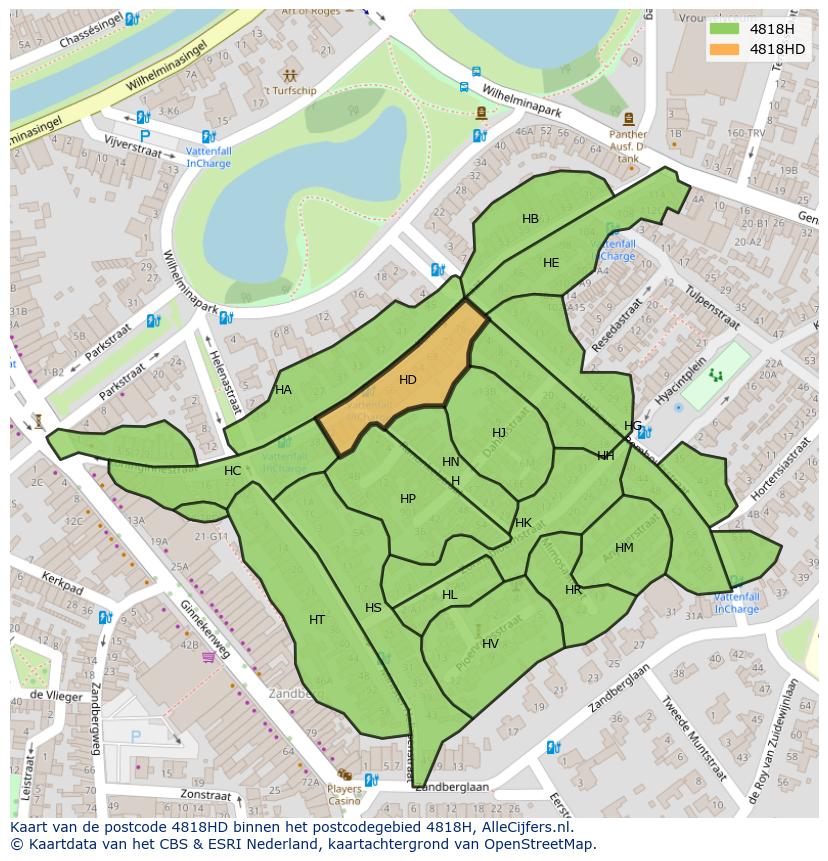 Afbeelding van het postcodegebied 4818 HD op de kaart.