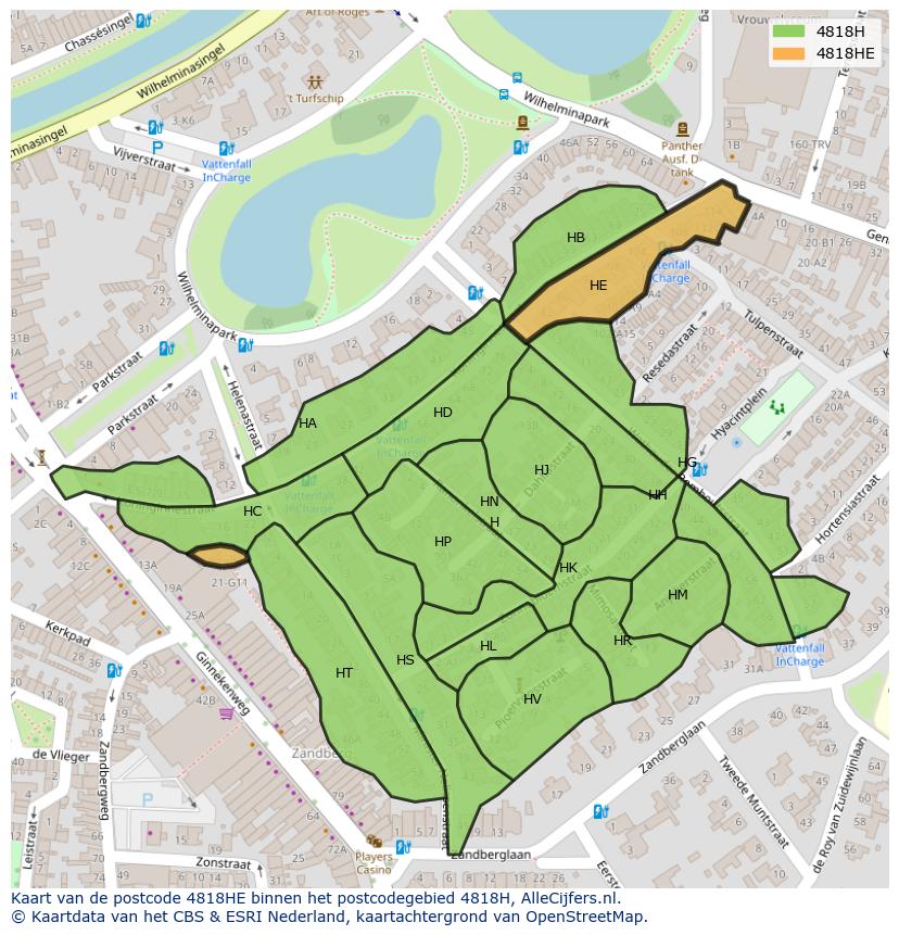 Afbeelding van het postcodegebied 4818 HE op de kaart.