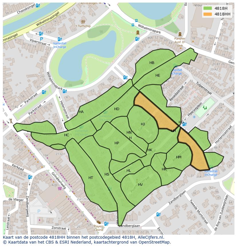 Afbeelding van het postcodegebied 4818 HH op de kaart.