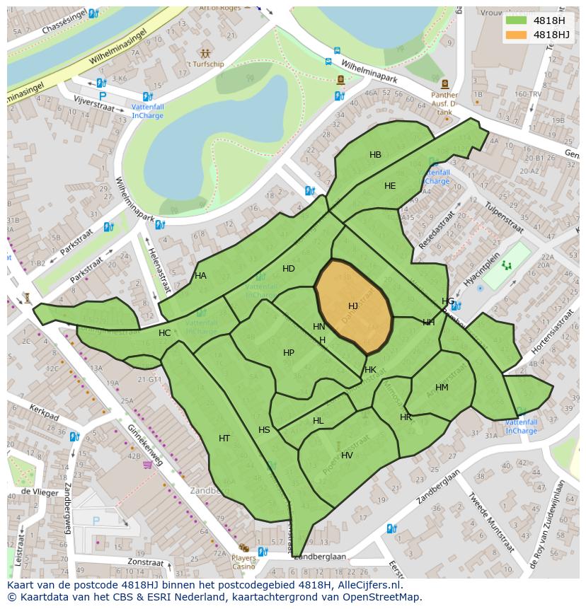 Afbeelding van het postcodegebied 4818 HJ op de kaart.