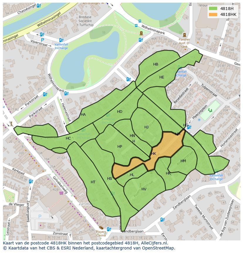 Afbeelding van het postcodegebied 4818 HK op de kaart.