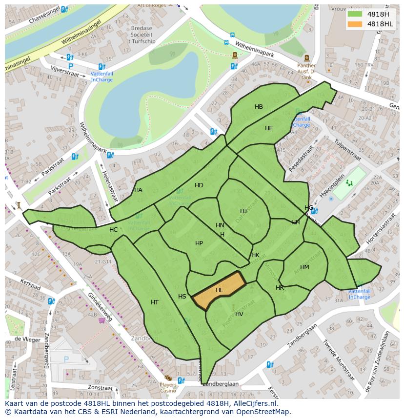 Afbeelding van het postcodegebied 4818 HL op de kaart.