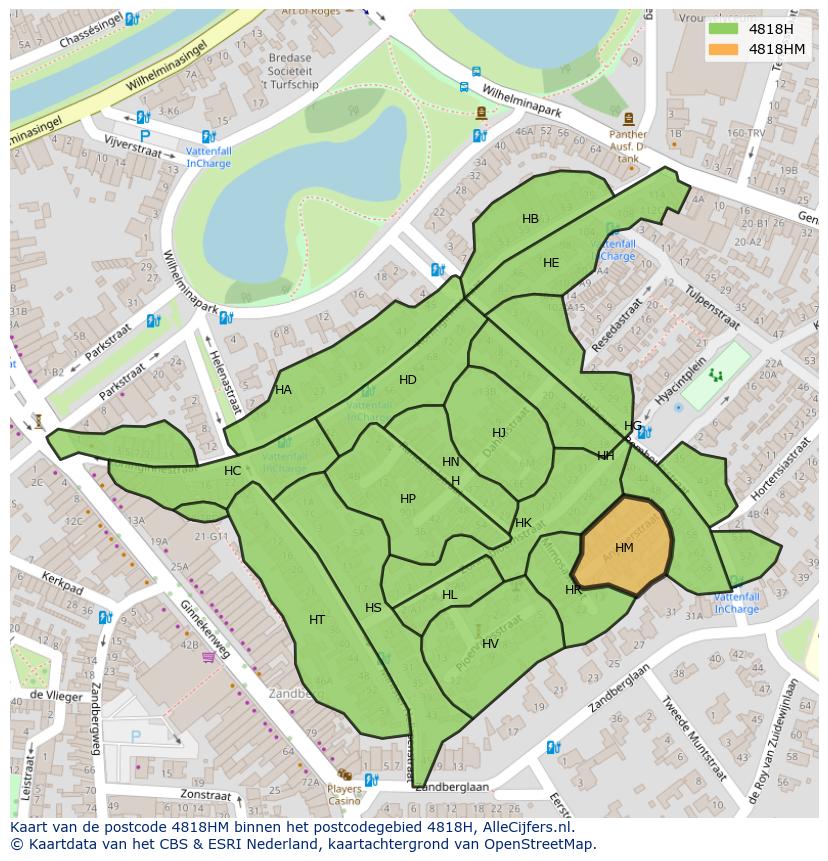 Afbeelding van het postcodegebied 4818 HM op de kaart.