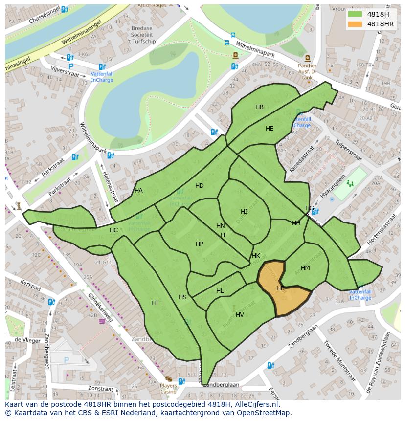 Afbeelding van het postcodegebied 4818 HR op de kaart.