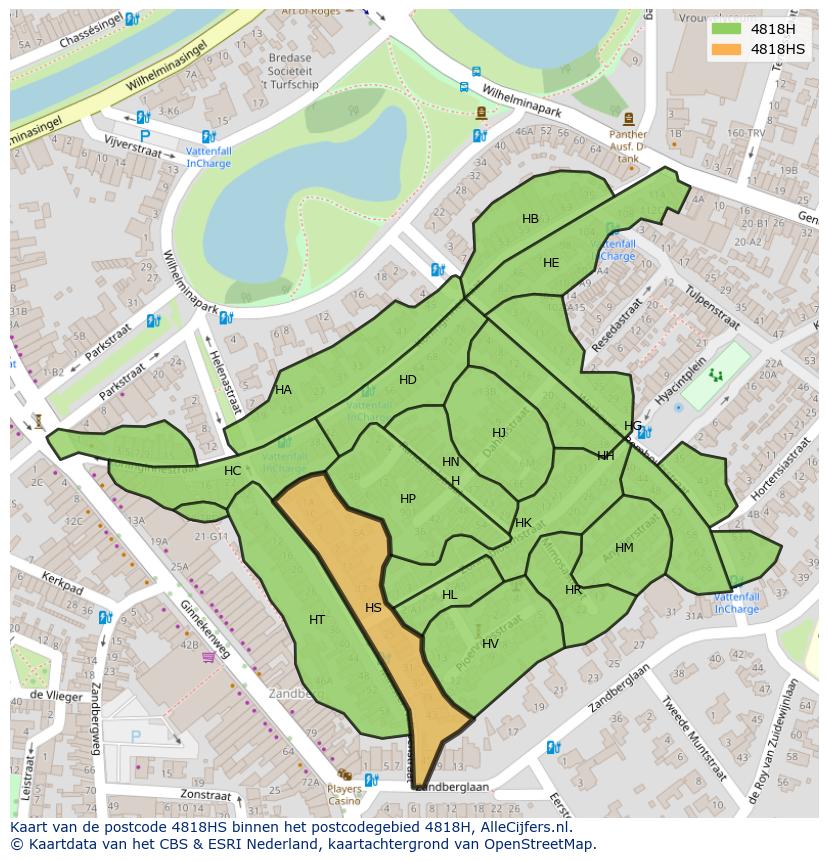 Afbeelding van het postcodegebied 4818 HS op de kaart.
